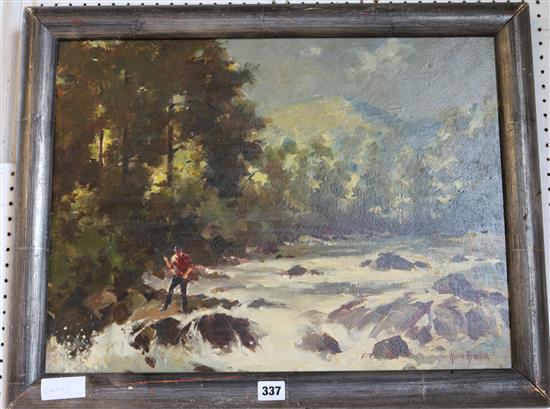 Oil painting of a river scene
